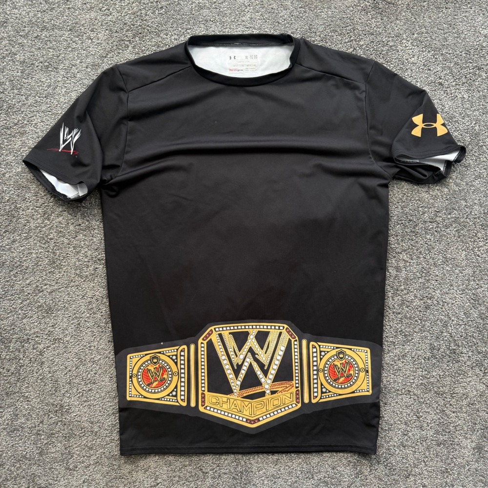 Under Armour WWE Championship Belt HeatGear Compression Shirt Mens XL Black
